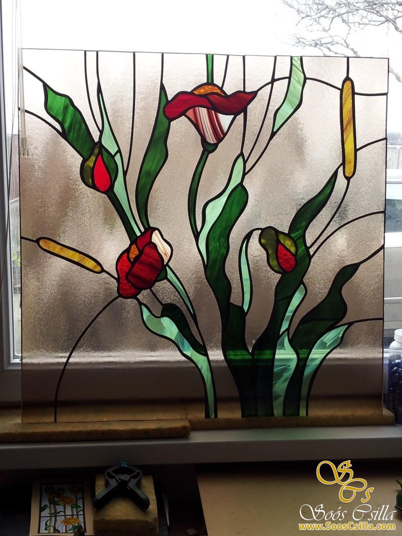 Farebná Vitráž s Letnými Kvetmi Výplň Okna