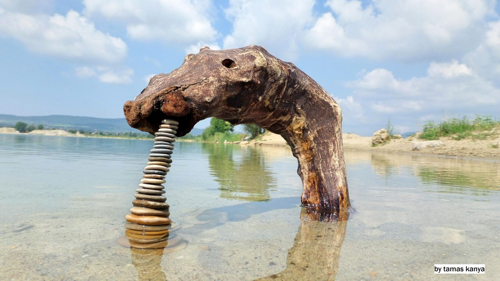 land art driftwood lake monster in hungary by tamas kanya