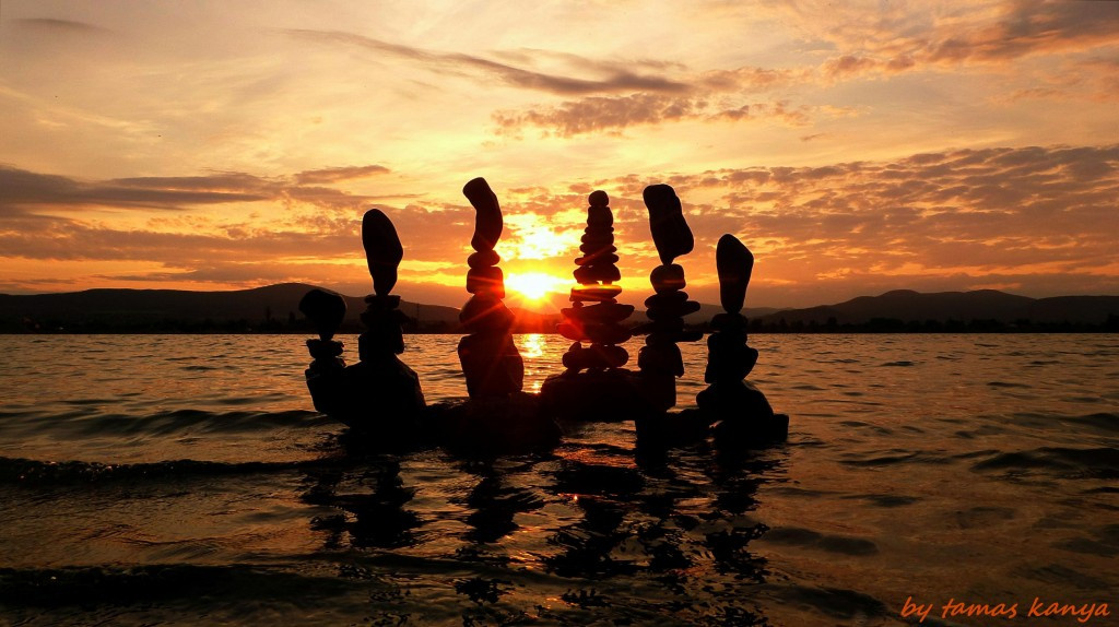 Stone balance art in the sunset from Hungary by tamas kanya