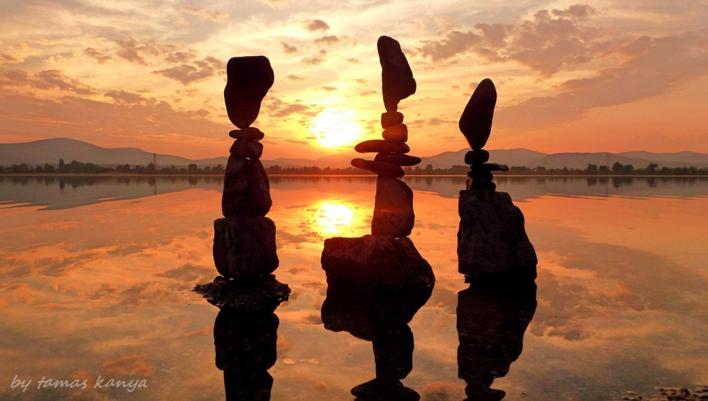 Stone balance art in the sunset by tamas kanya