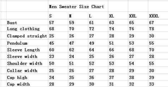 Men Sweater Size Chart