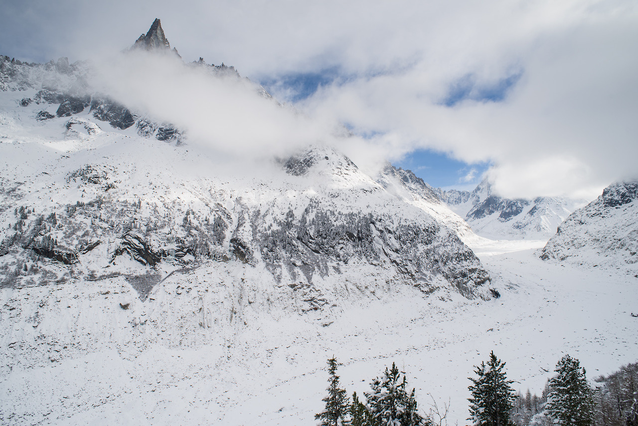 Les Drus overlooking the Mer De Glace glacier