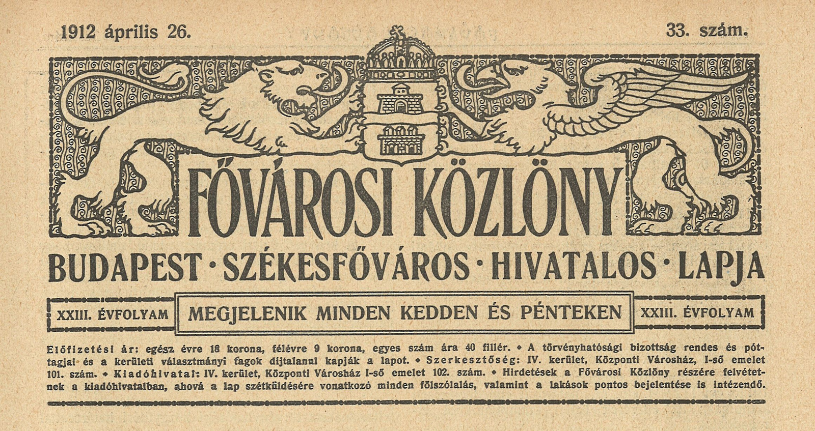 Fővárosi Közlöny, 23. évf. 33. sz.