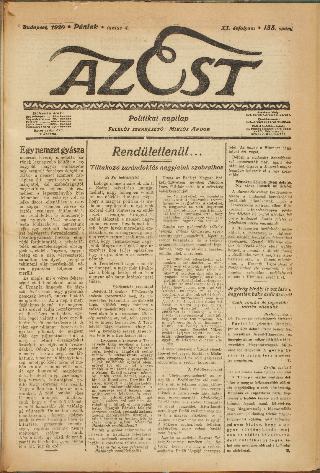 Az Est, 1920. június 4.