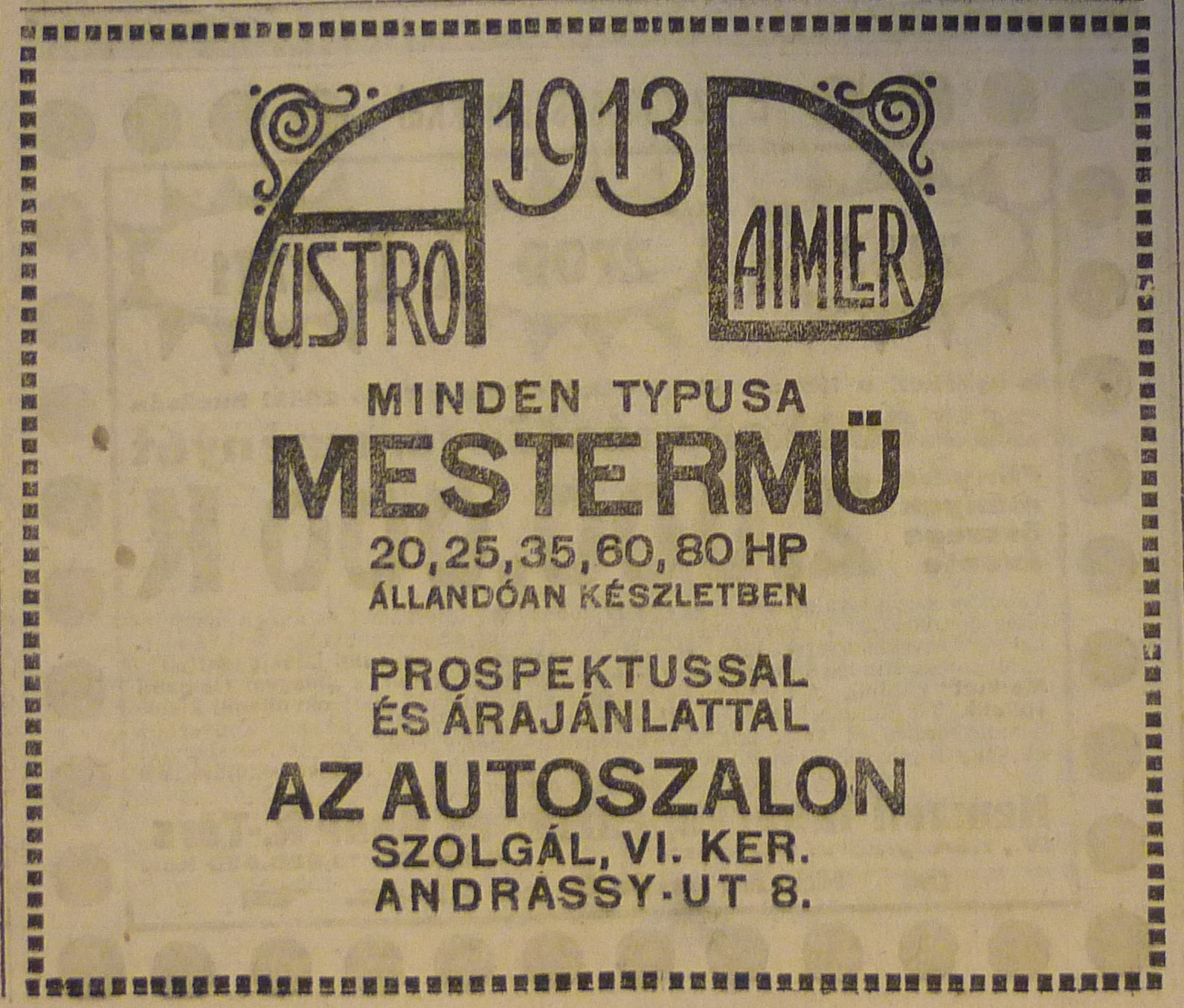 AndrassyUt8-AustroDaimler-1913Aprilis-AzEstHirdetes
