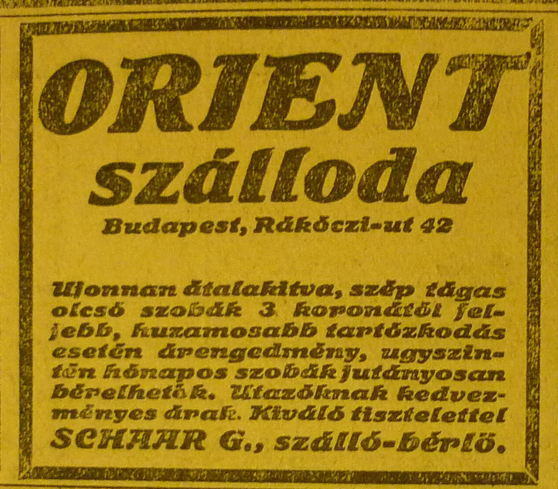 OrientSzalloda-RakocziUt42-1913Junius-AzEstHirdetes