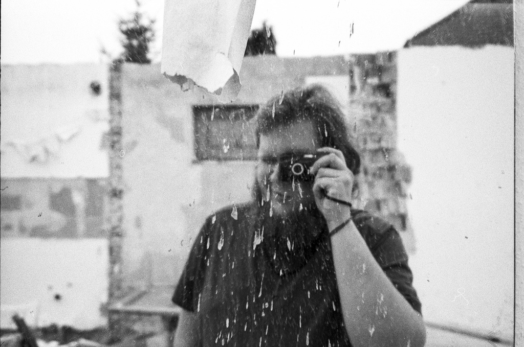 selfie in ruins - Olympus Mju II Ilford Pan 100