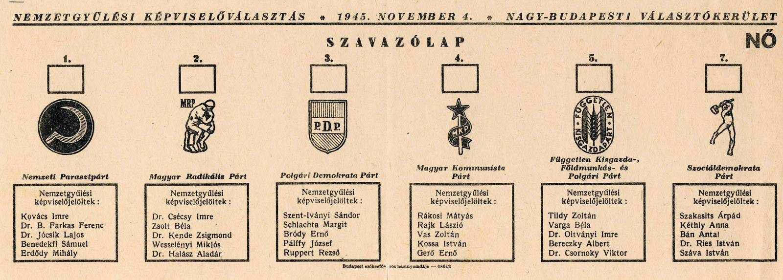 Budapesti szavazo lap 1945