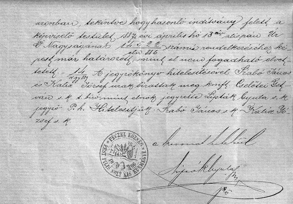 Az 1889.02.27-i jegyzőkönyv záró része