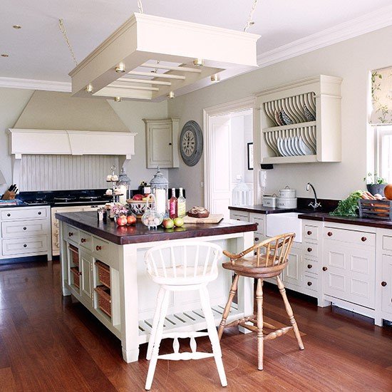 White-kitchen-with-large-island-unit--Country-Homes-and-Interior