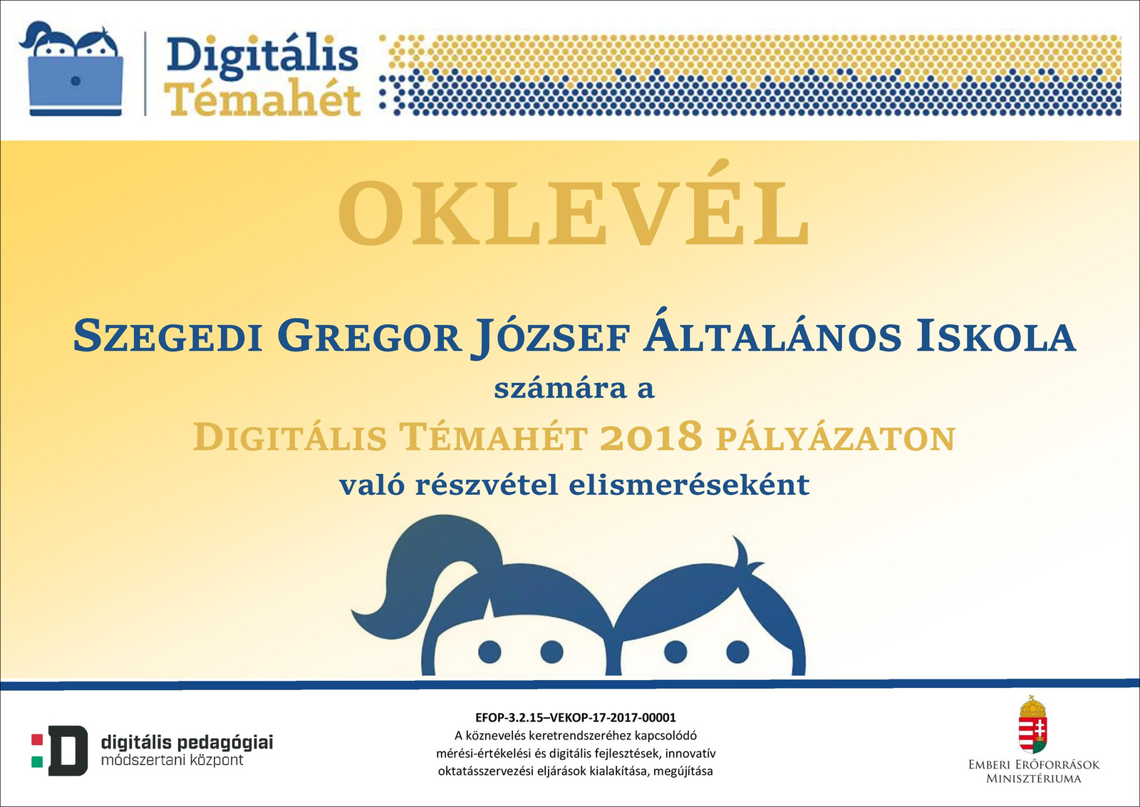 Gregor - Digitális Témahét Oklevél