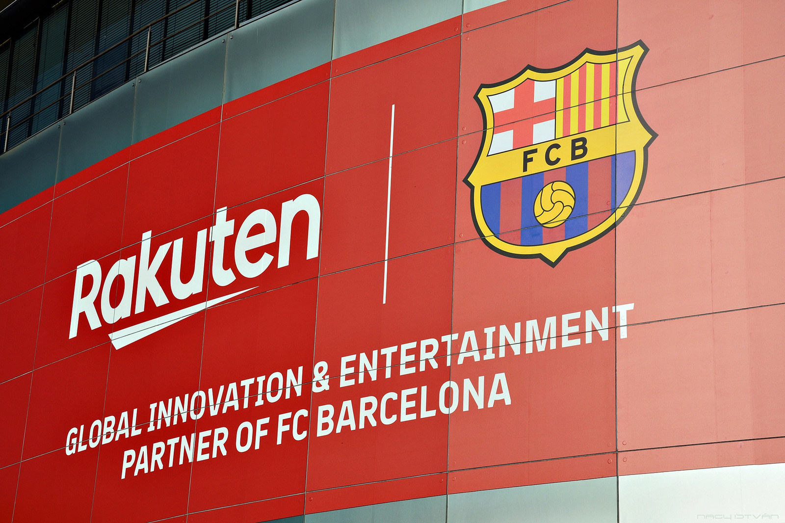 Rakuten banner at the Camp Nou entrance