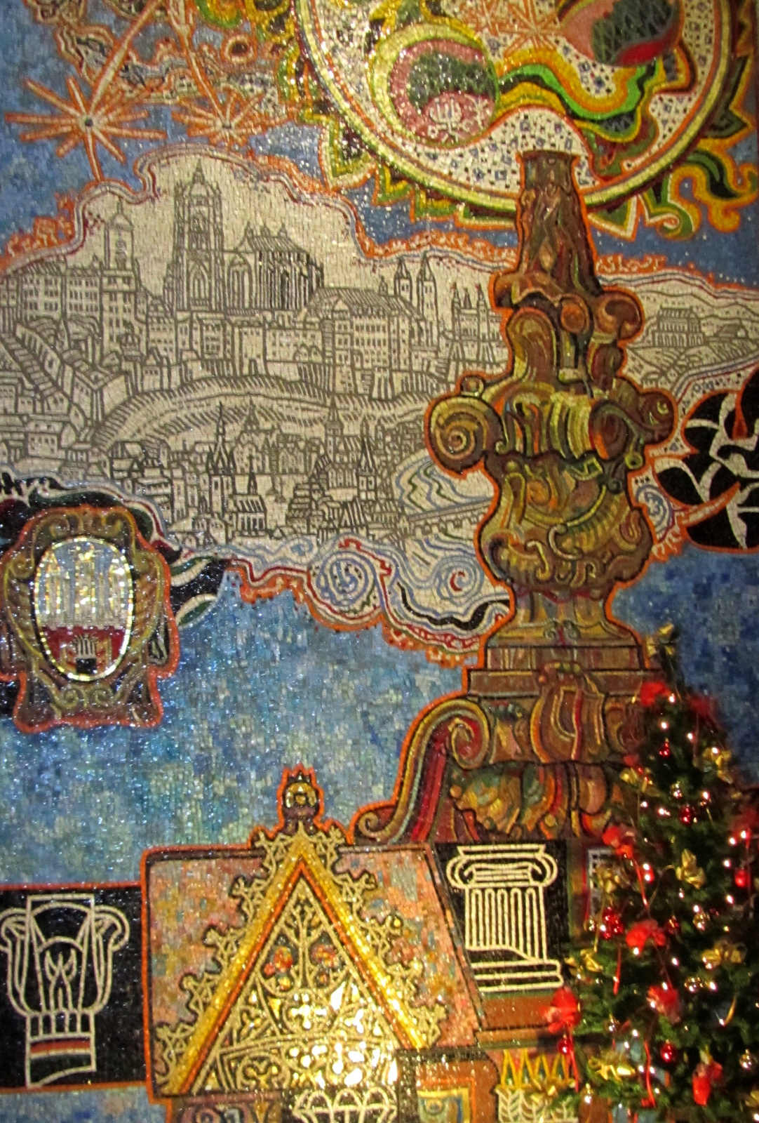 Mozaikfal karácsonyfával
