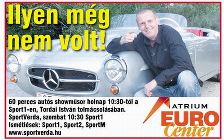 60 perces autós showműsor (SportVerda - Sport1, Sport2, SportM).