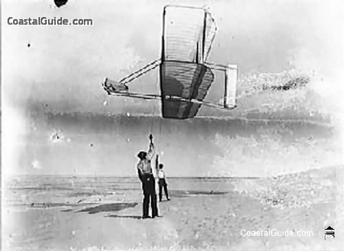 Dan Tate and Wilbur Wright flying 1902 glider as a kite, Sept. 1