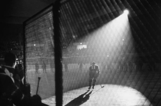 A hockey game being held in the Spokane Colliseum.