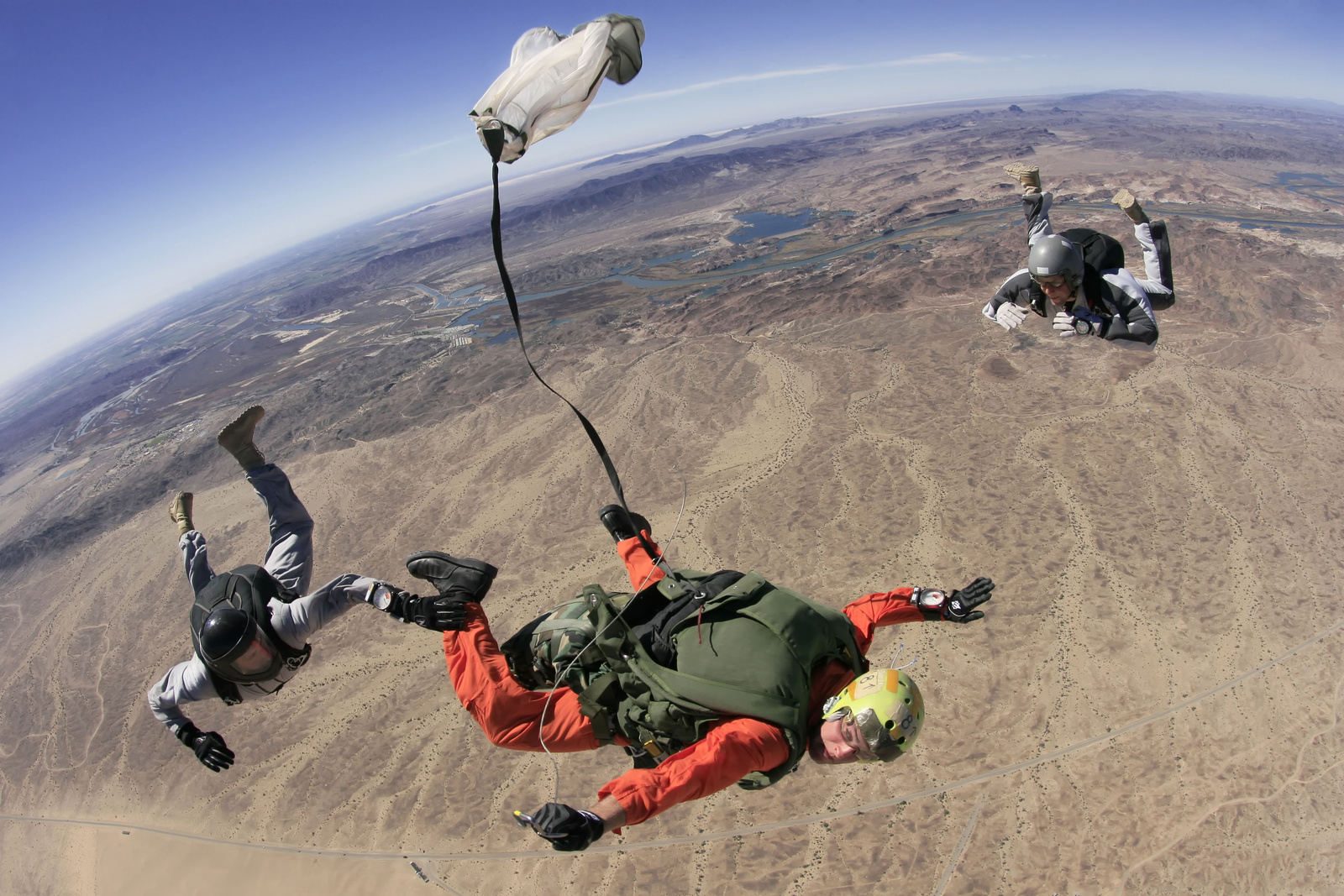 A Special Forces high altitude-low opening student pulls his rip