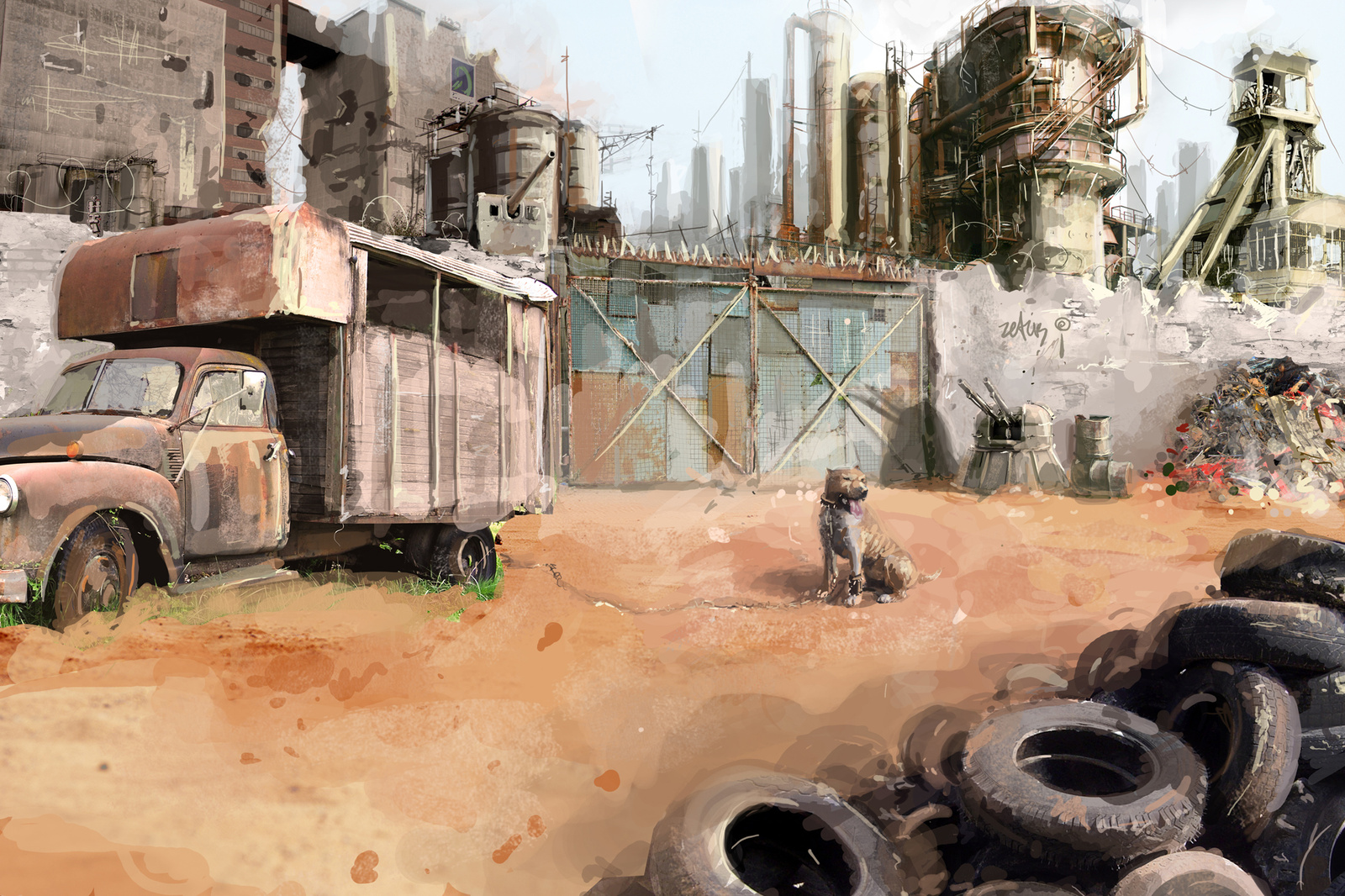 Desert 2d illustration post apocalyptic dog picture image digita