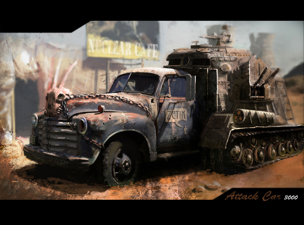 1200x890 232 Attack car 2d fan art post apocalyptic car truck fa