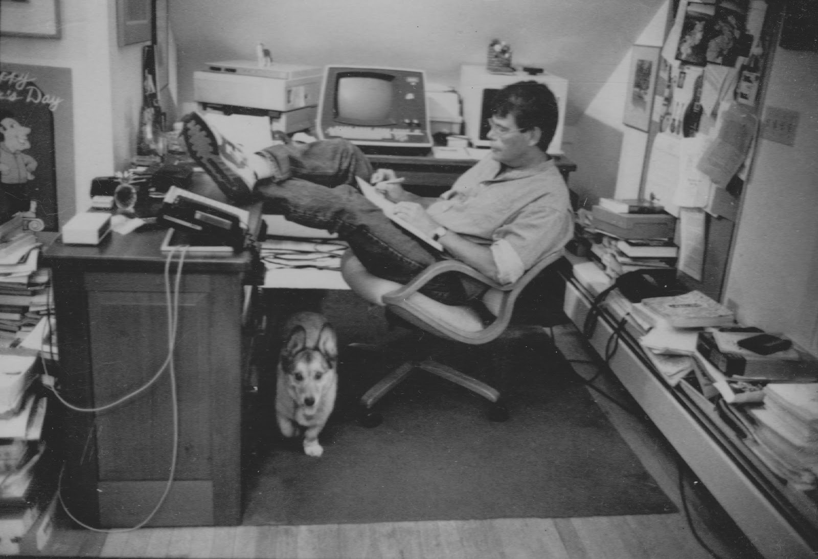 Stephen King working at desk