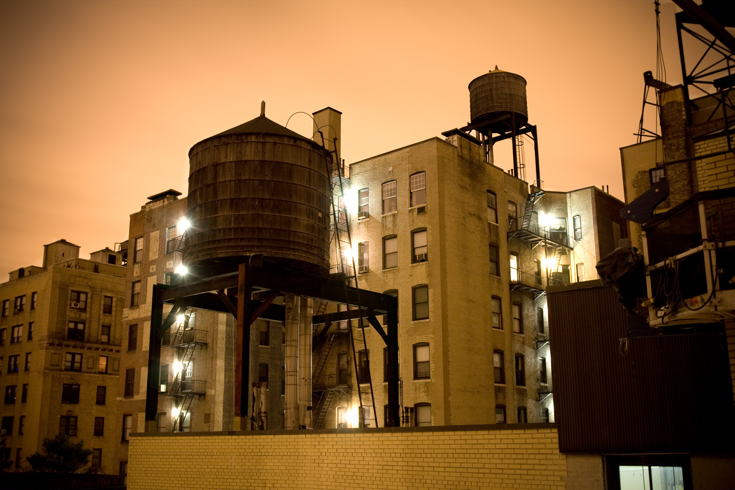 New York water towers at night large