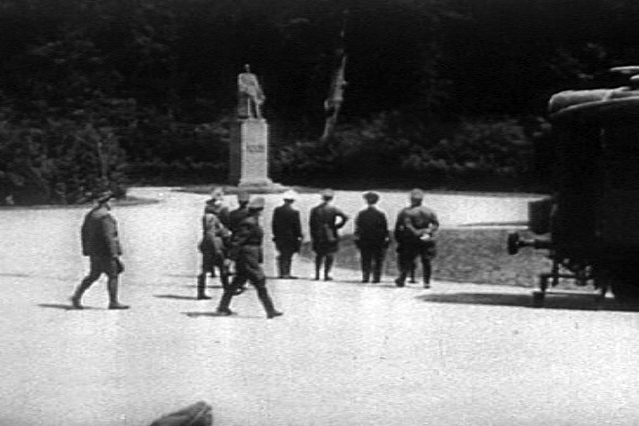 Hitler and german-nazi officers staring at french marechal foch 