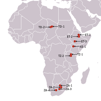 Africa, australopitecines discovery sites.png