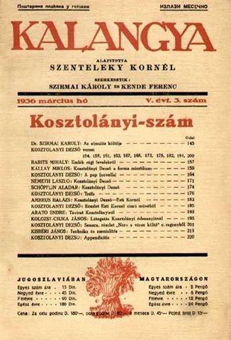 4. Kalangya. Kosztolányi-szám, 1936. 3.