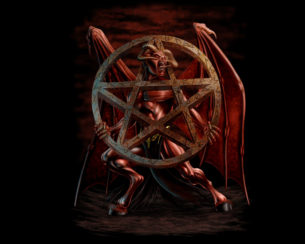 Devil Holding Pentagram Symbol