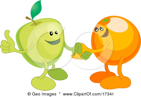 17341-Green-Apple-Shaking-Hands-With-An-Orange-While-Agreeing-On