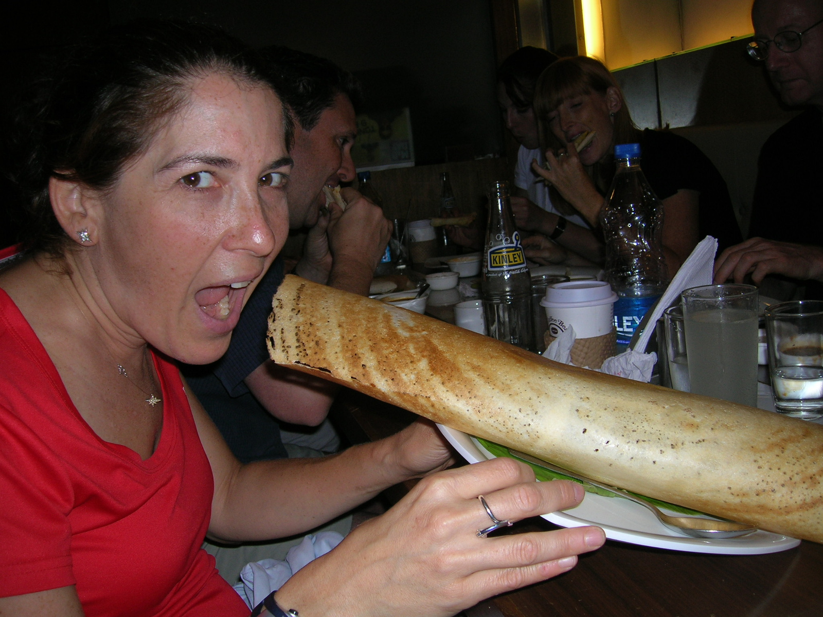 eating out at day 2 - Sue with a Dosa