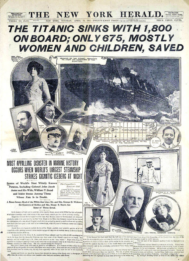 Újságcikk a Titanic katasztrófáról