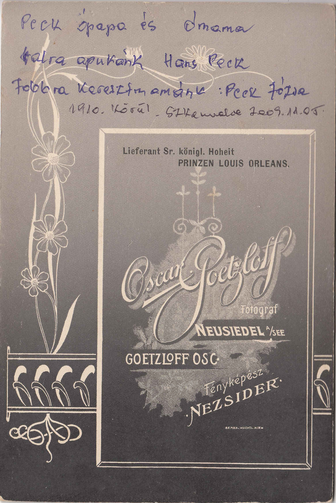 Goetzloff Oscar Nezsider 1910 táján.