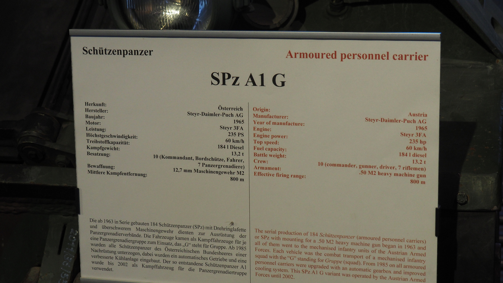 az Arsenal, Panzerhalle, SPz A1 G, SzG3