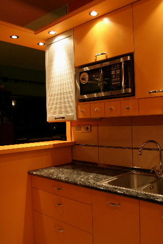 Orange kitchen.