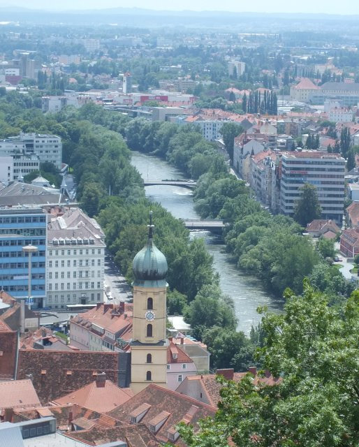 Graz-óváros - Mura a bástyáról