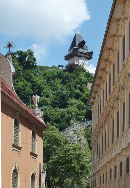 Graz-óváros - Óratorony Murapartról