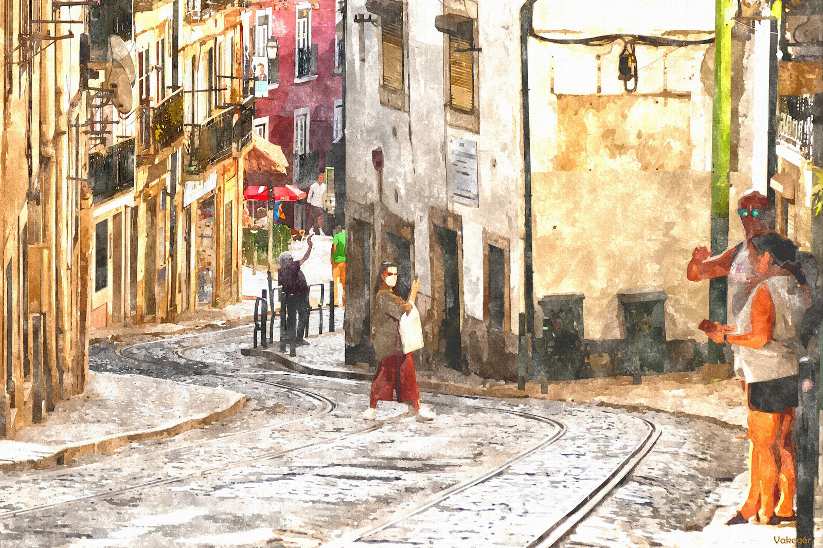 Lisbon - Alfama negyed - akvarell