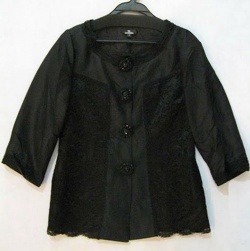 90717C-13A CHANEL BLACK DOUPION SILK&LACE TOP SIZE 2 4 6 PRICE U