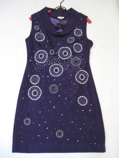 90805B-22B CHANEL PURPLE WOOL COTTON DRESS SIZE 2 4 6 PRICE USD 