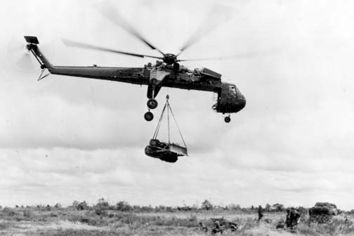 Sikorsky CH-54-Skycrane-delivers-dozer-vietnam-oct-1966