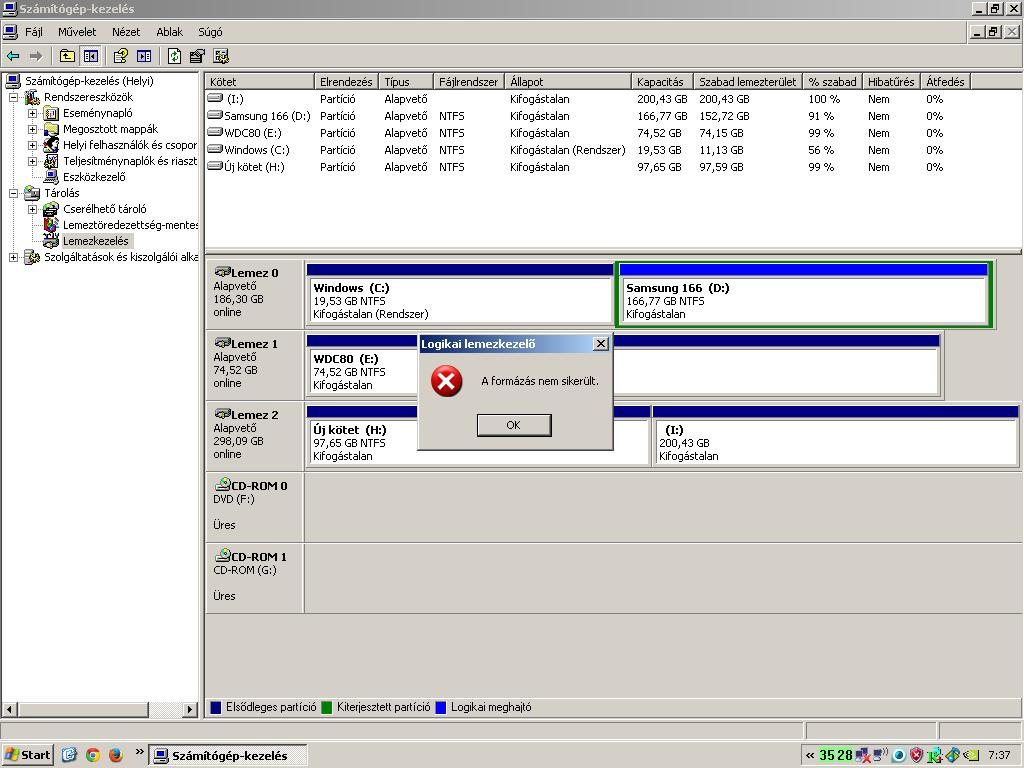 Formázás nem sikerült